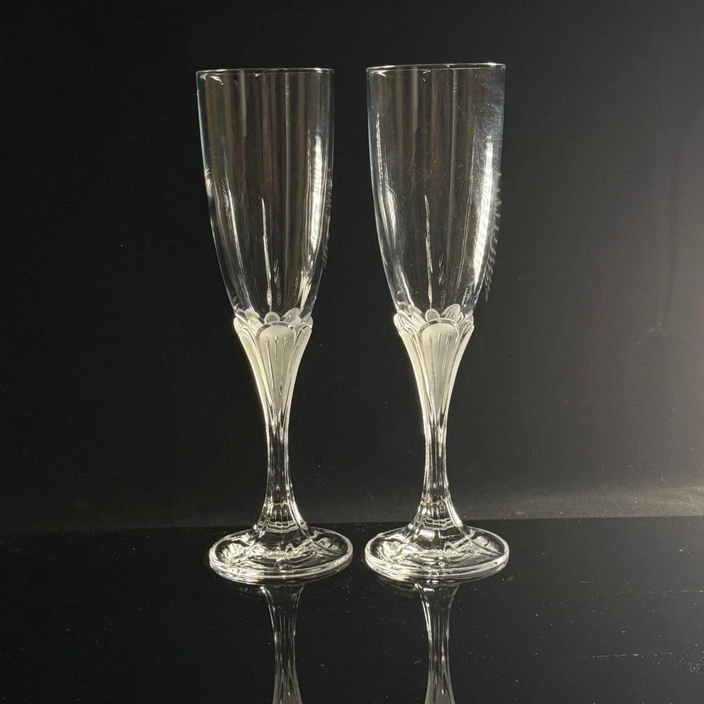 Cristal D'Arques Granville Champagne Flutes Petal Stem Vintage‎ Glasses Set of 2